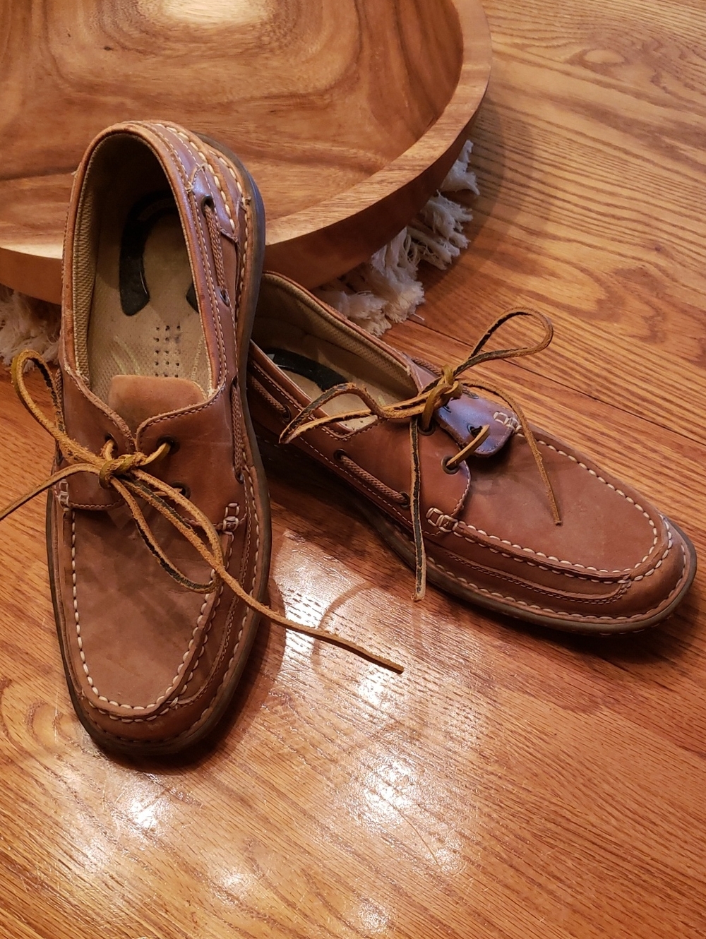 Nunn Bush Tan Brown Leather Moc Toe Boat Shoes